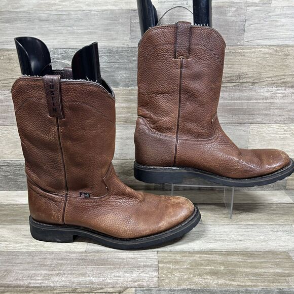 Justin Work Boots Brown Leather Pull On Wk4920 sz 8.5 EE Justin Men main image 2